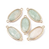Natural Amazonite Links connectors, with Brass Findings, Faceted, Oval, Golden, 28~28.5x12x5mm, Hole: 1.6mm(G-E526-27C)