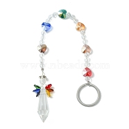 Electroplate Glass Beaded Keychain, with Glass Charms and 304 Stainless Steel Findings, Bullet, Colorful, 26cm(KEYC-JKC00399-01)
