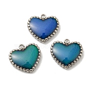 304 Stainless Steel Enamel Charms, Change Color, Heart Charm, Stainless Steel Color, Royal Blue, 10x10.5x2.5mm, Hole: 1.2mm(STAS-L022-094P)