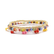 3Pcs 3 Style Glass Seed Stretch Beaded Bracelets Set, Baking Paint & Electroplate & Opaque Style Stackable Bracelets for Women Girls, Mixed Color, Inner Diameter: 2-1/8 inch(5.5~5.7cm), 3pcs/set(BJEW-JB07667)