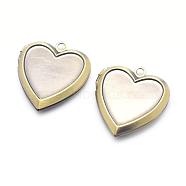 Brass Locket Pendants, Photo Frame Charms for Necklaces, Cadmium Free & Nickel Free & Lead Free, Heart, Brushed Antique Bronze, 24.5x22.5x3mm, Hole: 2mm, Inner Size: 16x12.5mm, Tray: 18x15mm(KK-F717-40AB-NR)