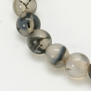 Natural Grey Agate Beads Strands, Round, Gray, 10mm, Hole: 1mm(G-G390-10mm-07)