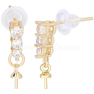 10Pcs Brass Glass Rhinestone Stud Earring Findings, with Cup Peg Bails and 925 Sterling Silver Pins, for Half Drilled Beads, with 10Pcs Plastic Ear Nuts, Real 18K Gold Plated, 16.5x3mm, Pin: 0.8mm(KK-BBC0009-24)