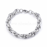 304 Stainless Steel Rope Chain Bracelets, with Lobster Claw Clasps, Stainless Steel Color, 8-5/8 inch(22cm)(X-BJEW-L673-003-P)