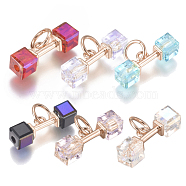 Brass Charms, with Cubic Zirconia and Jump Rings, Dumbbell, Mixed Color, 4x14x4mm, Hole: 3.5mm(KK-L189-24RG)