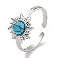 304 Stainless Steel Synthetic Turquoise Cuff Rings, Sun Open Rings for Women, Stainless Steel Color, Adjustable(G-Z056-01P-04)