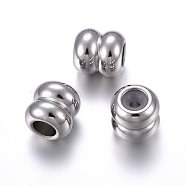 201 Stainless Steel Beads, with Rubber Inside, Slider Beads, Stopper Beads, Column, Stainless Steel Color, 9x9mm, Hole: 4.5mm, Rubber Hole: 2mm(STAS-O110-18P-A)