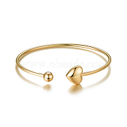 SHEGRACE 925 Sterling Silver Cuff Bangle, with Heart and Bead, Torque Bangles, Golden, 55mm(2-1/8 inch)(JB326C)
