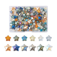 210Pcs 12 Style Electroplate Glass Beads, Star, Mixed Color, 8.5~12.5x9~13x3~7mm, Hole: 0.8~1mm(EGLA-SW0001-03)