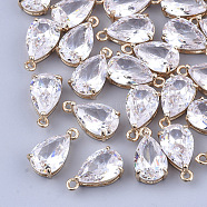 Transparent Glass Charms, with Brass Findings, Faceted, Teardrop, Light Gold, Clear, 15x8x6mm, Hole: 1.2mm(X-GLAA-T007-11G)