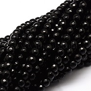 Faceted Natural Agate Round Beads Strands, Dyed, Black, 6mm, Hole: 1mm, about 64pcs/strand, 14.7 inch(G-E319B-6mm-01)