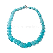 Dyed Synthetic Turquoise Flat Round Graduated Beaded Necklaces, with Iron Clasps, Dark Turquoise, 19.88 inch(50.5cm)(NJEW-P279-02B)