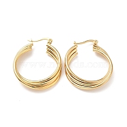 Vacuum Plating 201 Stainless Steel Interlocking Triple Hoop Earrings with 304 Stainless Steel Pins, Intertwined Jewelry for Women, Golden, 36x30x6mm, Pin: 0.6mm(EJEW-D279-09G-04)