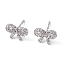 Bowknot Brass Stud Earrings, with Clear Cubic Zirconia, Long-Lasting Plated, Lead Free & Cadmium Free, Platinum, 7x11mm(EJEW-M245-02P)