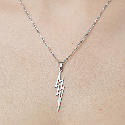 201 Stainless Steel Hollow Lightning Bolt Pendant Necklace, Stainless Steel Color, 17.72 inch(45cm)(NJEW-OY001-80)