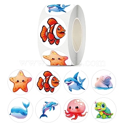 Adhesive Roll Sticker Labels, for Envelopes, Bubble Mailers and Bags, Sea Animals, Mixed Shapes, 25mm, 500pcs/roll(DIY-S001-02A)