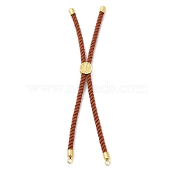 Twisted Nylon Cord Silder Bracelets, Link Bracelet Making for Connector Charm, with Long-Lasting Plated Golden Brass Cord End & Alloy Tree of Life, Sienna, 8-3/4~8-7/8 inch(22.2~22.6cm), Hole: 2mm(DIY-B066-03G-01)