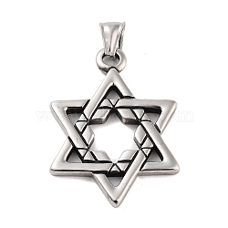 Retro 304 Stainless Steel Pendants, Star of David Charm, Antique Silver, 45x33x3.5mm, Hole: 4x9mm(STAS-I205-37AS-B)