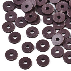 Eco-Friendly Handmade Polymer Clay Beads, Disc/Flat Round, Heishi Beads, Coconut Brown, 8x0.5~1mm, Hole: 2mm, about 13000pcs/1000g(CLAY-R067-8.0mm-B38)