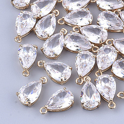 Transparent Glass Charms, with Brass Findings, Faceted, Teardrop, Light Gold, Clear, 15x8x6mm, Hole: 1.2mm(X-GLAA-T007-11G)