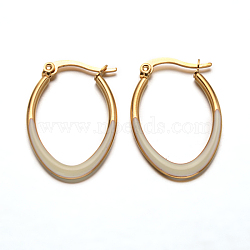 Oval 304 Stainless Steel Enamel Hoop Earrings, Golden, 30x20x2mm, Pin: 1x0.8mm(EJEW-L139-12G)