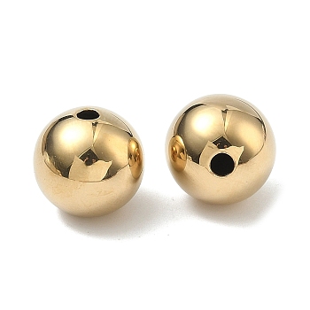 304 Stainless Steel Beads, Round, Real 14K Gold Plated, 14mm, Hole: 3mm