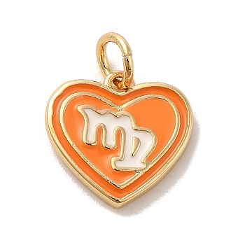 Real 18K Gold Plated Brass Enamel Pendants, with Jump Ring, Heart with Constellation Charm, Virgo, 12x13x1.5mm, Hole: 3.4mm