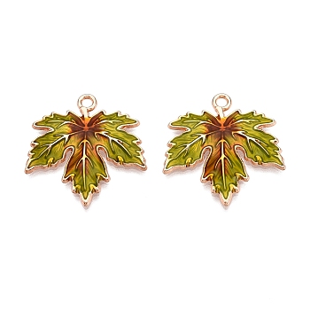 Thanksgiving Day Theme Alloy Enamel Pendants, Lead Free & Cadmium Free, Golden, Leaf, 29x28x3mm, Hole: 2mm