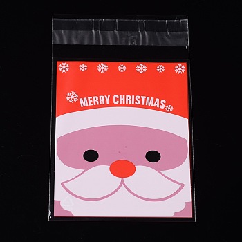 Rectangle OPP Cellophane Bags, with Christmas Santa Claus Pattern, Red, 13x8cm, Unilateral Thickness: 0.035mm, Inner Measure: 10x8cm, about 95~100pcs/bag