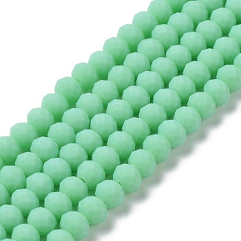 Glass Beads Strands, Faceted, Frosted, Rondelle, Medium Spring Green, 8mm, Hole: 1mm, about 65~68pcs/strand, 15.7~16.1 inch(40~41cm)