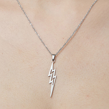 201 Stainless Steel Hollow Lightning Bolt Pendant Necklace, Stainless Steel Color, 17.72 inch(45cm)