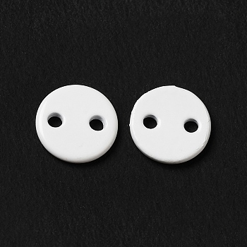 Spray Painted 201 Stainless Steel Connector Charms, Flat Round, White, 6x1mm, Hole: 1mm