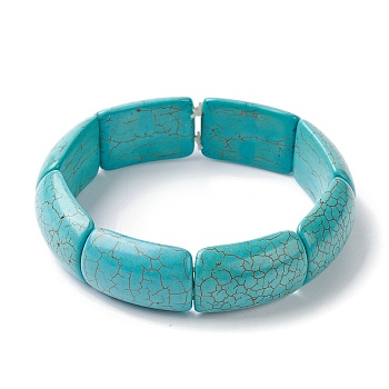 Dyed Synthetic Turquoise Rectangle Beaded Stretch Bracelets, Tile Bracelet, Medium Turquoise, Inner Diameter: 2-1/4 inch(5.65cm)