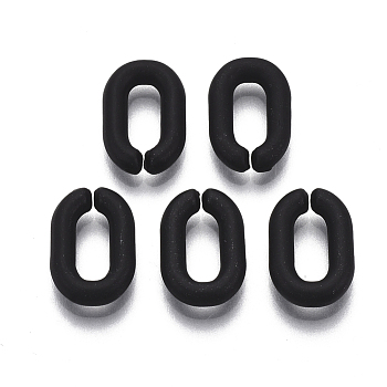 Spray Painted CCB Plastic Linking Rings, Quick Link Connectors, For Jewelry Cable Chains Making, Oval, Black, 14x9.5x3mm, Inner Diameter: 3x8mm
