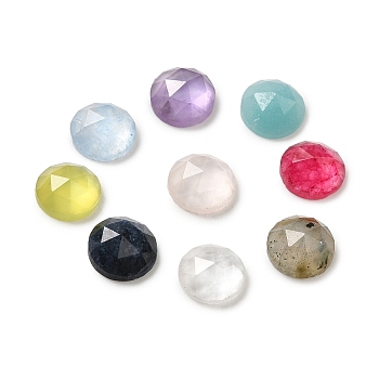 Natural Mixed Gemstone Cabochons, Faceted, Half Round, Mixed Dyed and Undyed, 6x2.8mm