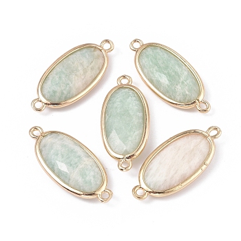 Natural Amazonite Links connectors, with Brass Findings, Faceted, Oval, Golden, 28~28.5x12x5mm, Hole: 1.6mm