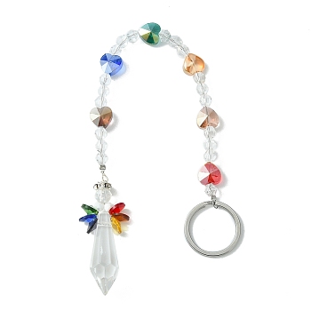 Electroplate Glass Beaded Keychain, with Glass Charms and 304 Stainless Steel Findings, Bullet, Colorful, 26cm