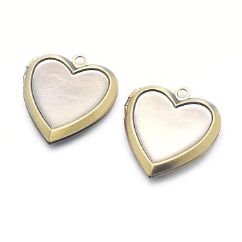 Brass Locket Pendants, Photo Frame Charms for Necklaces, Cadmium Free & Nickel Free & Lead Free, Heart, Brushed Antique Bronze, 24.5x22.5x3mm, Hole: 2mm, Inner Size: 16x12.5mm, Tray: 18x15mm