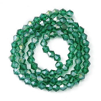 Transparent Glass Beads, AB Color Plated, Faceted Bicone, Light Sea Green, 4x4mm, Hole: 1mm, about 92~96pcs/strand, 13.78~14.37 inch