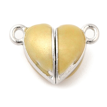 Heart Alloy Enamel Magnetic Clasps, for Couple Jewelry Bracelets Pendants Necklaces Making, Platinum, Pale Goldenrod, 10x15x7mm, Hole: 1.4mm