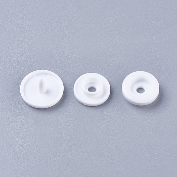 Resin Snap Fasteners, Raincoat Buttons, Flat Round, White, Cap: 12x6.5mm, Pin: 2mm, Stud: 10.5x3.5mm, Hole: 2mm, Socket: 10.5x3mm, Hole: 2mm