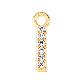 Golden Tone Alloy Rhinestone Pendants, Letter I, 13mm