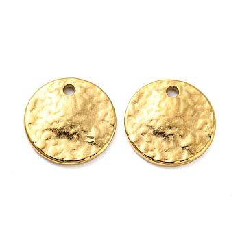 304 Stainless Steel Charms, Textured, Flat Round Charm, Real 18K Gold Plated, 10x1mm, Hole: 1mm