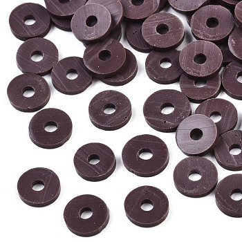 Handmade Polymer Clay Beads, Disc/Flat Round, Heishi Beads, Coconut Brown, 8x0.5~1mm, Hole: 2mm, about 13000pcs/1000g