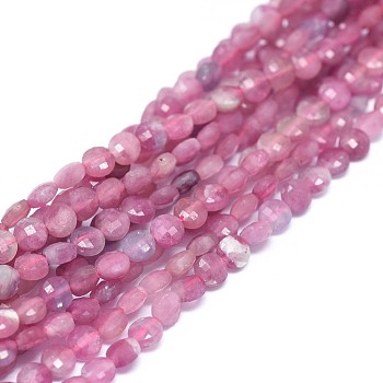 Natural Pink Tourmaline Beads Strands, Faceted, Flat Round, 3.5x1.5~2mm, Hole: 0.6mm, about 116pcs/strand, 15.35~15.51 inch(39~39.4cm)