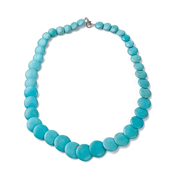 Dyed Synthetic Turquoise Flat Round Graduated Beaded Necklaces, with Iron Clasps, Dark Turquoise, 19.88 inch(50.5cm)