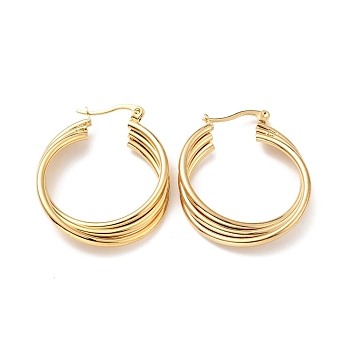 Vacuum Plating 201 Stainless Steel Interlocking Triple Hoop Earrings with 304 Stainless Steel Pins, Intertwined Jewelry for Women, Golden, 36x30x6mm, Pin: 0.6mm
