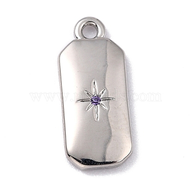 Real Platinum Plated Mauve Octagon Brass+Cubic Zirconia Charms