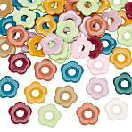 50Pcs Opaque Acrylic Pendants, Flower, Mixed Color, 26x26.5x4.5mm, Hole: 1.6mm(SACR-SP0001-41)
