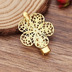 Iron Alligator Hair Clip Findings, with Brass Filigree Flower Cabochon Bezel Settings, Golden, 35x25.5x9mm(OHAR-PW0001-032G)